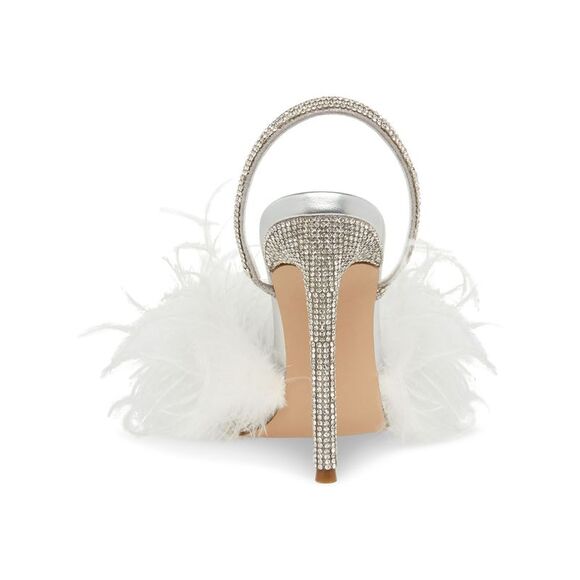 STEVE MADDEN Womens Silver Feather Trim Alexis Stiletto Slip On Slingback 6.5 M - Picture 2 of 4